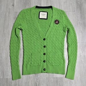 Vintage Y2K Abercrombie & Fitch Green Cable Knit Cardigan Size Large